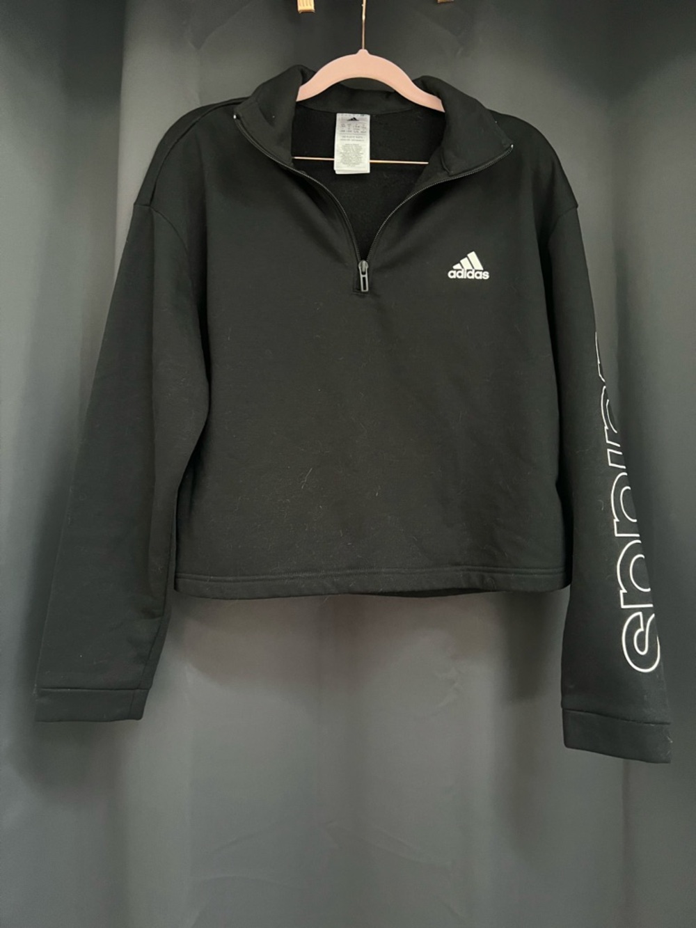 Adidas Women’s Black 3 Quarter-Zip Cropped Pullover Sweater